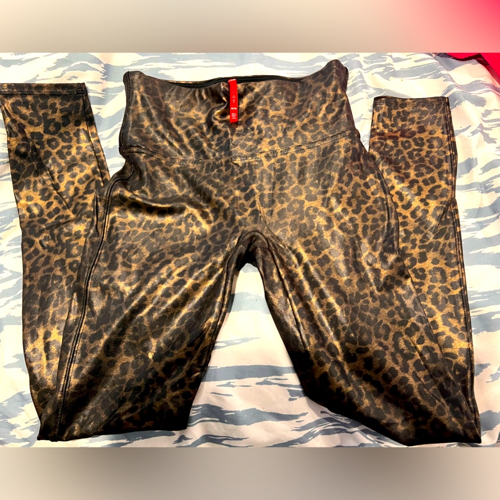 Spanx shiny leopard print pants